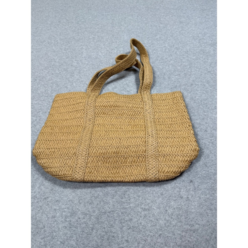 Draper James Woven Straw Tote Bag Tan Braided Shoulder Bag Navy Lining